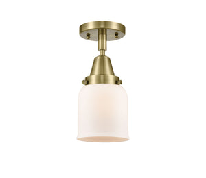 1-Light 5" Antique Brass Flush Mount - Matte White Cased Small Bell Glass LED