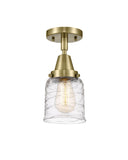 1-Light 5" Antique Brass Flush Mount - Clear Deco Swirl Small Bell Glass LED