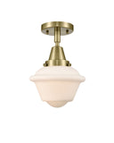 1-Light 7.5" Antique Brass Flush Mount - Matte White Cased Small Oxford Glass LED