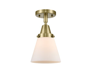 1-Light 6.25" Antique Brass Flush Mount - Matte White Cased Small Cone Glass LED