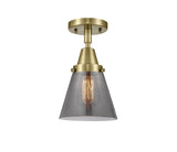 1-Light 6.25" Antique Brass Flush Mount - Plated Smoke Small Cone Glass LED