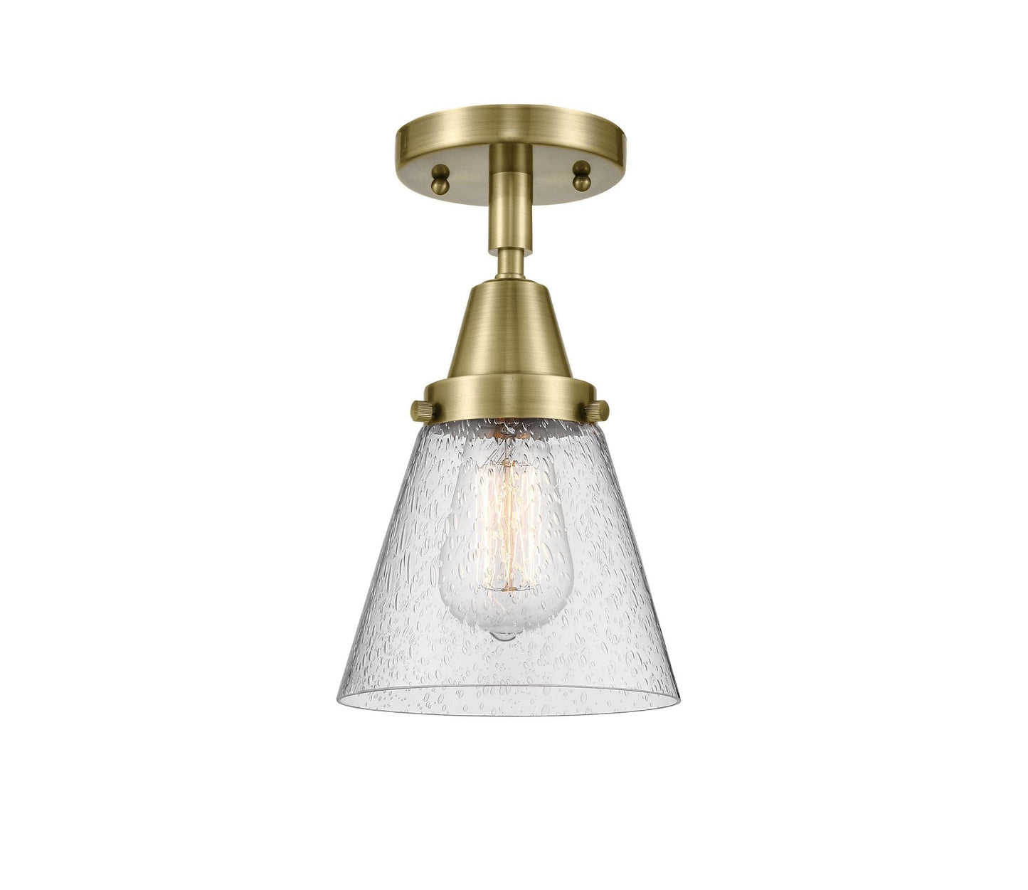 1-Light 6.25" Antique Brass Flush Mount - Seedy Small Cone Glass LED