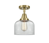1-Light 8" Antique Brass Flush Mount - Clear Large Bell Glass LED