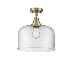 1-Light 12" X-Large Bell Flush Mount - Bell-Urn Clear Glass - Choice of Finish And Incandesent Or LED Bulbs