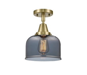 1-Light 8" Antique Brass Flush Mount - Plated Smoke Large Bell Glass LED