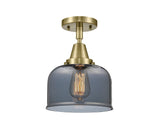 1-Light 8" Antique Brass Flush Mount - Plated Smoke Large Bell Glass LED