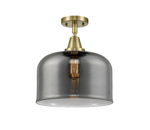 1-Light 12" X-Large Bell Flush Mount - Bell-Urn Plated Smoke Glass - Choice of Finish And Incandesent Or LED Bulbs