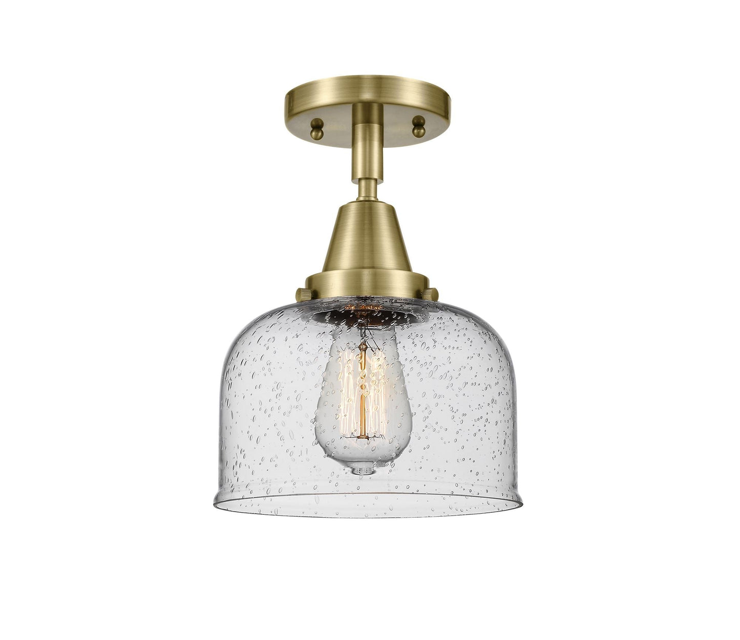 1-Light 8" Antique Brass Flush Mount - Seedy Large Bell Glass LED
