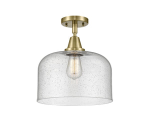 1-Light 12" X-Large Bell Flush Mount - Bell-Urn Seedy Glass - Choice of Finish And Incandesent Or LED Bulbs