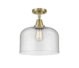 1-Light 12" X-Large Bell Flush Mount - Bell-Urn Seedy Glass - Choice of Finish And Incandesent Or LED Bulbs