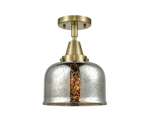 1-Light 8" Antique Brass Flush Mount - Silver Plated Mercury Large Bell Glass LED