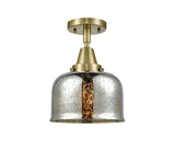 1-Light 8" Antique Brass Flush Mount - Silver Plated Mercury Large Bell Glass LED