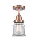 447-1C-AC-G182S 1-Light 6" Antique Copper Flush Mount - Clear Small Canton Glass - LED Bulb - Dimmensions: 6 x 6 x 10 - Sloped Ceiling Compatible: No