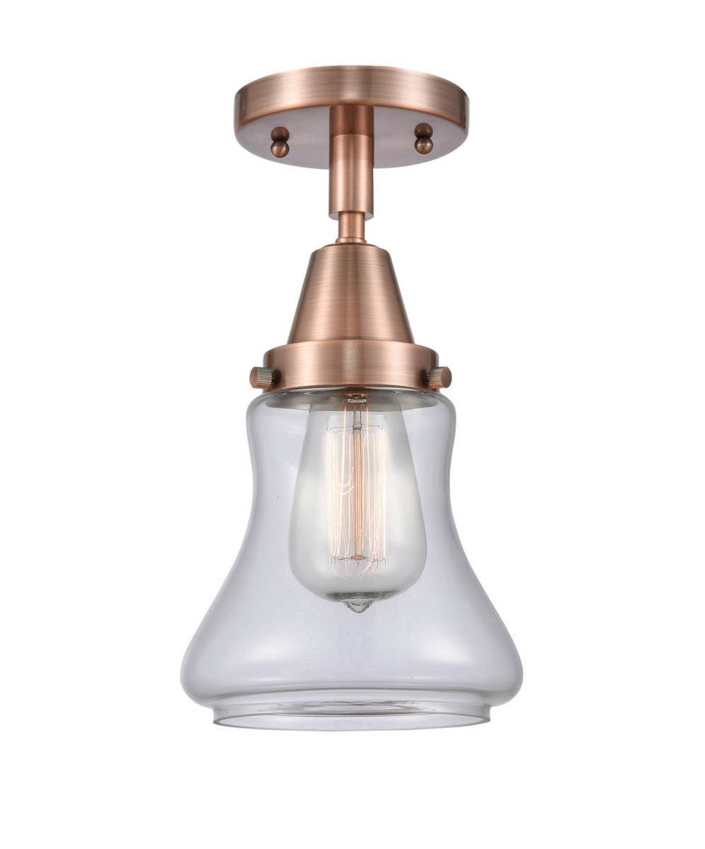 447-1C-AC-G192 1-Light 6.25" Antique Copper Flush Mount - Clear Bellmont Glass - LED Bulb - Dimmensions: 6.25 x 6.25 x 10 - Sloped Ceiling Compatible: No