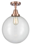 1-Light 12" Antique Brass Flush Mount - Clear Beacon Glass LED