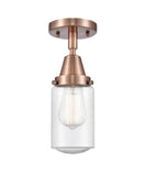 447-1C-AC-G314 1-Light 4.5" Antique Copper Flush Mount - Seedy Dover Glass - LED Bulb - Dimmensions: 4.5 x 4.5 x 9.75 - Sloped Ceiling Compatible: No
