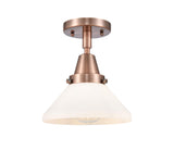 447-1C-AC-G4471 1-Light 8" Antique Copper Flush Mount - White Caden Glass - LED Bulb - Dimmensions: 8 x 8 x 7 - Sloped Ceiling Compatible: No