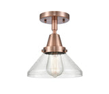 447-1C-AC-G4474 1-Light 8" Antique Copper Flush Mount - Seedy Caden Glass - LED Bulb - Dimmensions: 8 x 8 x 7 - Sloped Ceiling Compatible: No