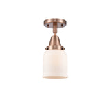 447-1C-AC-G51 1-Light 5" Antique Copper Flush Mount - Matte White Cased Small Bell Glass - LED Bulb - Dimmensions: 5 x 5 x 10 - Sloped Ceiling Compatible: No
