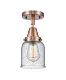 447-1C-AC-G54 1-Light 5" Antique Copper Flush Mount - Seedy Small Bell Glass - LED Bulb - Dimmensions: 5 x 5 x 10 - Sloped Ceiling Compatible: No