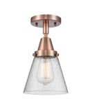 447-1C-AC-G64 1-Light 6.25" Antique Copper Flush Mount - Seedy Small Cone Glass - LED Bulb - Dimmensions: 6.25 x 6.25 x 10 - Sloped Ceiling Compatible: No