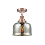 447-1C-AC-G78 1-Light 8" Antique Copper Flush Mount - Silver Plated Mercury Large Bell Glass - LED Bulb - Dimmensions: 8 x 8 x 10.375 - Sloped Ceiling Compatible: No
