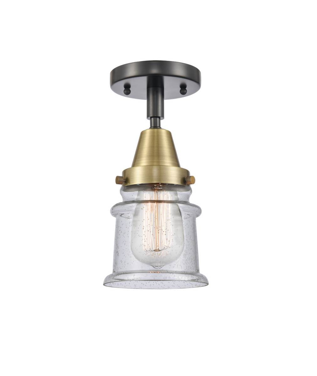 447-1C-BAB-G184S 1-Light 6" Black Antique Brass Flush Mount - Seedy Small Canton Glass - LED Bulb - Dimmensions: 6 x 6 x 10 - Sloped Ceiling Compatible: No