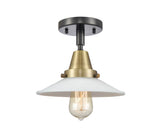 447-1C-BAB-G1 1-Light 8.5" Black Antique Brass Flush Mount - White Halophane Glass - LED Bulb - Dimmensions: 8.5 x 8.5 x 7 - Sloped Ceiling Compatible: No