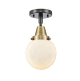 447-1C-BAB-G201-6 1-Light 6" Black Antique Brass Flush Mount - Matte White Cased Beacon Glass - LED Bulb - Dimmensions: 6 x 6 x 10.75 - Sloped Ceiling Compatible: No