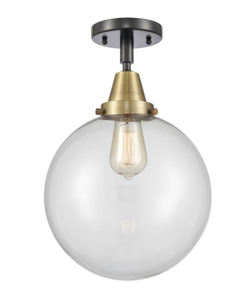 447-1C-BAB-G202-10 1-Light 10" Black Antique Brass Flush Mount - Clear Beacon Glass - LED Bulb - Dimmensions: 10 x 10 x 12.5 - Sloped Ceiling Compatible: No