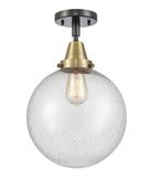 447-1C-BAB-G204-10 1-Light 10" Black Antique Brass Flush Mount - Seedy Beacon Glass - LED Bulb - Dimmensions: 10 x 10 x 12.5 - Sloped Ceiling Compatible: No