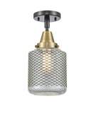 447-1C-BAB-G262 1-Light 6" Black Antique Brass Flush Mount - Vintage Wire Mesh Stanton Glass - LED Bulb - Dimmensions: 6 x 6 x 14.5 - Sloped Ceiling Compatible: No