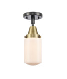 447-1C-BAB-G311 1-Light 4.5" Black Antique Brass Flush Mount - Matte White Cased Dover Glass - LED Bulb - Dimmensions: 4.5 x 4.5 x 9.75 - Sloped Ceiling Compatible: No