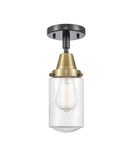 447-1C-BAB-G312 1-Light 4.5" Black Antique Brass Flush Mount - Clear Dover Glass - LED Bulb - Dimmensions: 4.5 x 4.5 x 9.75 - Sloped Ceiling Compatible: No
