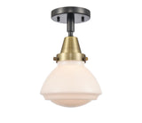 447-1C-BAB-G321 1-Light 6.75" Black Antique Brass Flush Mount - Matte White Olean Glass - LED Bulb - Dimmensions: 6.75 x 6.75 x 7.75 - Sloped Ceiling Compatible: No