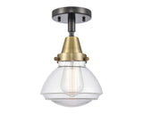 447-1C-BAB-G322 1-Light 6.75" Black Antique Brass Flush Mount - Clear Olean Glass - LED Bulb - Dimmensions: 6.75 x 6.75 x 7.75 - Sloped Ceiling Compatible: No