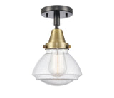 447-1C-BAB-G324 1-Light 6.75" Black Antique Brass Flush Mount - Seedy Olean Glass - LED Bulb - Dimmensions: 6.75 x 6.75 x 7.75 - Sloped Ceiling Compatible: No