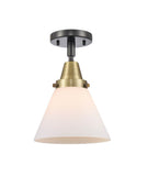 447-1C-BAB-G41 1-Light 7.75" Black Antique Brass Flush Mount - Matte White Cased Large Cone Glass - LED Bulb - Dimmensions: 7.75 x 7.75 x 11 - Sloped Ceiling Compatible: No