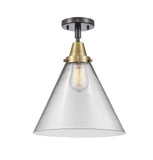 447-1C-BAB-G42-L 1-Light 12" Black Antique Brass Flush Mount - Clear Cone 12" Glass - LED Bulb - Dimmensions: 12 x 12 x 15.5 - Sloped Ceiling Compatible: No