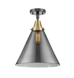 447-1C-BAB-G43-L 1-Light 12" Black Antique Brass Flush Mount - Plated Smoke Cone 12" Glass - LED Bulb - Dimmensions: 12 x 12 x 15.5 - Sloped Ceiling Compatible: No