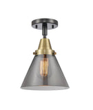 447-1C-BAB-G43 1-Light 7.75" Black Antique Brass Flush Mount - Plated Smoke Large Cone Glass - LED Bulb - Dimmensions: 7.75 x 7.75 x 11 - Sloped Ceiling Compatible: No