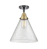 447-1C-BAB-G44-L 1-Light 12" Black Antique Brass Flush Mount - Seedy Cone 12" Glass - LED Bulb - Dimmensions: 12 x 12 x 15.5 - Sloped Ceiling Compatible: No