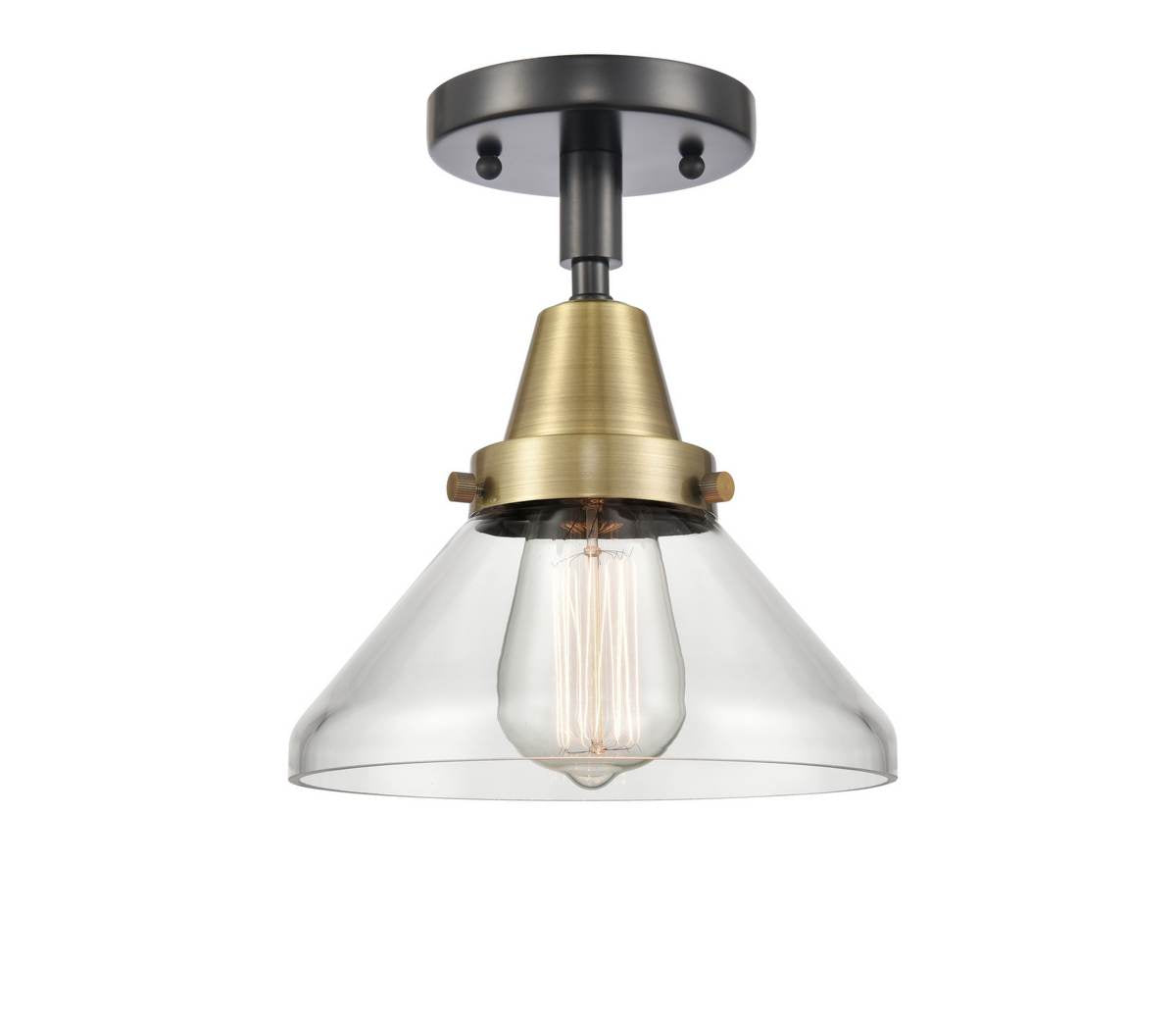 447-1C-BAB-G4472 1-Light 8" Black Antique Brass Flush Mount - Clear Caden Glass - LED Bulb - Dimmensions: 8 x 8 x 7 - Sloped Ceiling Compatible: No