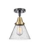 447-1C-BAB-G44 1-Light 7.75" Black Antique Brass Flush Mount - Seedy Large Cone Glass - LED Bulb - Dimmensions: 7.75 x 7.75 x 11 - Sloped Ceiling Compatible: No