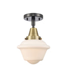 447-1C-BAB-G531 1-Light 7.5" Black Antique Brass Flush Mount - Matte White Cased Small Oxford Glass - LED Bulb - Dimmensions: 7.5 x 7.5 x 9 - Sloped Ceiling Compatible: No