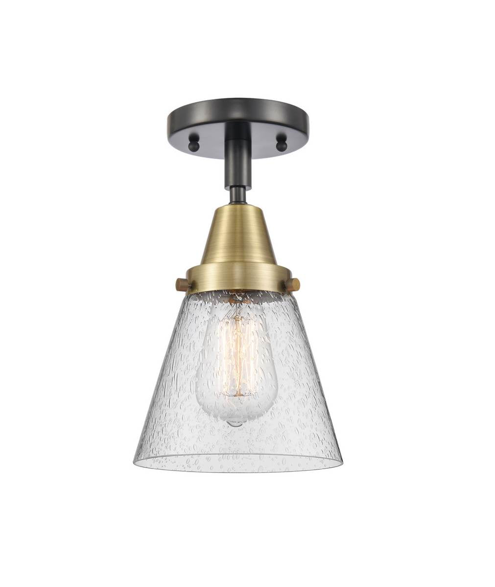 447-1C-BAB-G64 1-Light 6.25" Black Antique Brass Flush Mount - Seedy Small Cone Glass - LED Bulb - Dimmensions: 6.25 x 6.25 x 10 - Sloped Ceiling Compatible: No