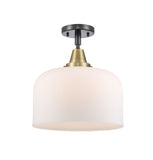 447-1C-BAB-G71-L 1-Light 12" Black Antique Brass Flush Mount - Matte White Cased X-Large Bell Glass - LED Bulb - Dimmensions: 12 x 12 x 12.5 - Sloped Ceiling Compatible: No