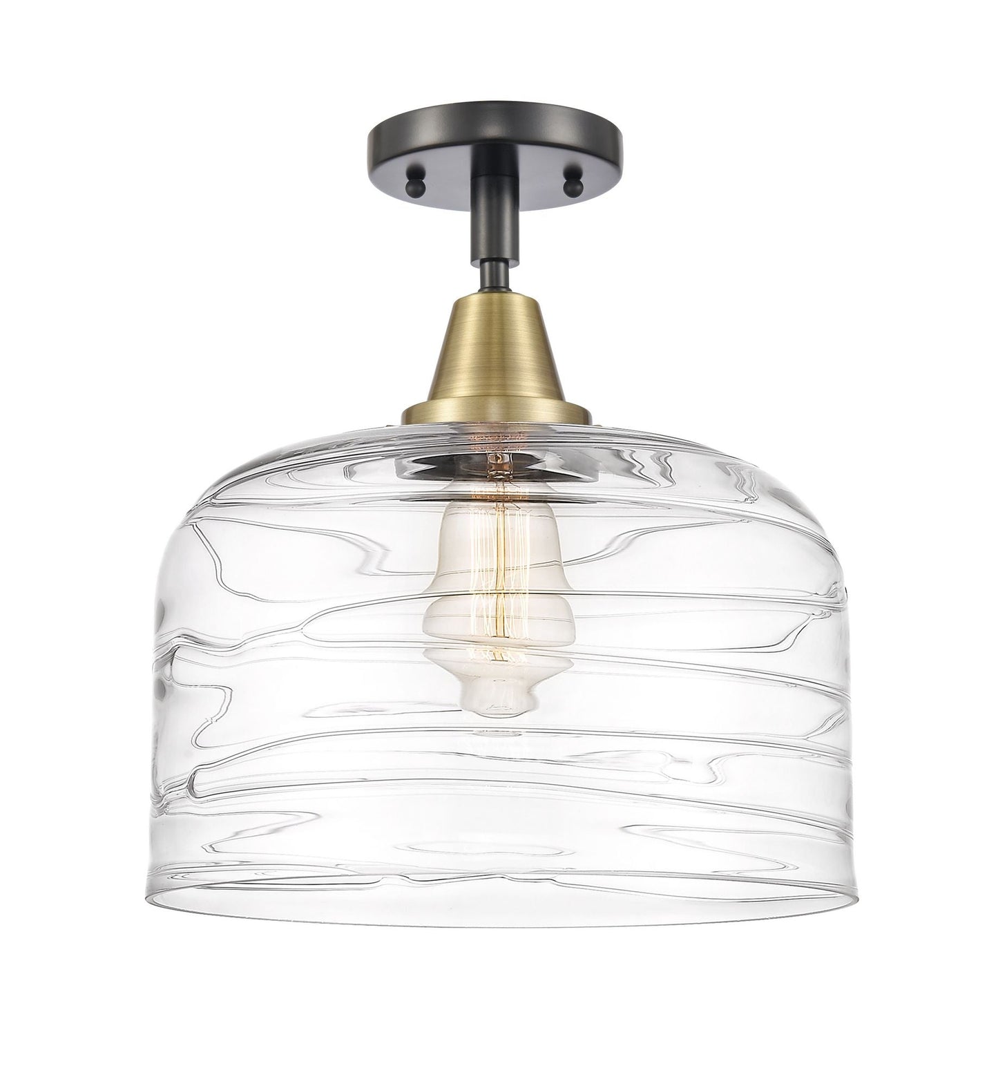 447-1C-BAB-G713-L 1-Light 12" Black Antique Brass Flush Mount - Clear Deco Swirl X-Large Bell Glass - LED Bulb - Dimmensions: 12 x 12 x 12.5 - Sloped Ceiling Compatible: No