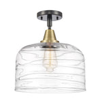 447-1C-BAB-G713-L 1-Light 12" Black Antique Brass Flush Mount - Clear Deco Swirl X-Large Bell Glass - LED Bulb - Dimmensions: 12 x 12 x 12.5 - Sloped Ceiling Compatible: No