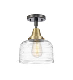447-1C-BAB-G713 1-Light 8" Black Antique Brass Flush Mount - Clear Deco Swirl Large Bell Glass - LED Bulb - Dimmensions: 8 x 8 x 10.375 - Sloped Ceiling Compatible: No